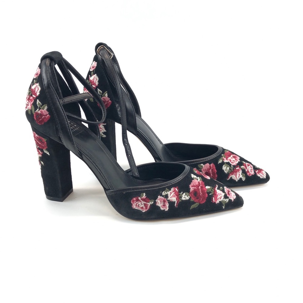 White House Black Market Suede Floral Chunky Heels